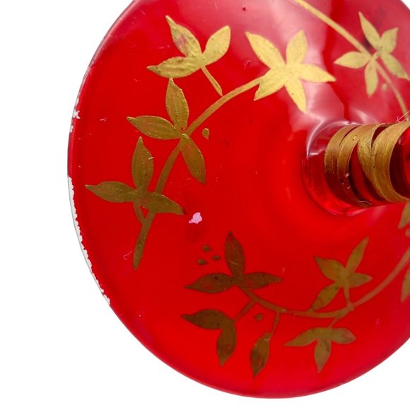 Vintage Pier One Imports Red Stem & Base Gold Leaf Martini Glasses‎ Hand Blown - Picture 6 of 7